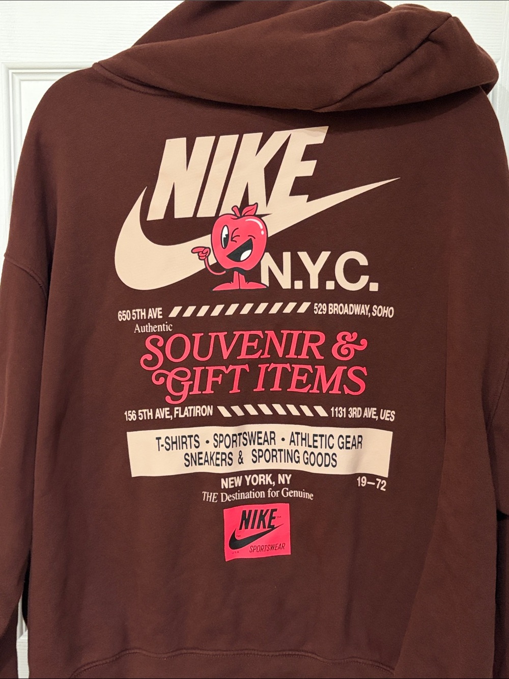 Nike Dark Maroon Brown Graphic Hoodie with Pink Accent N.Y.C. Print